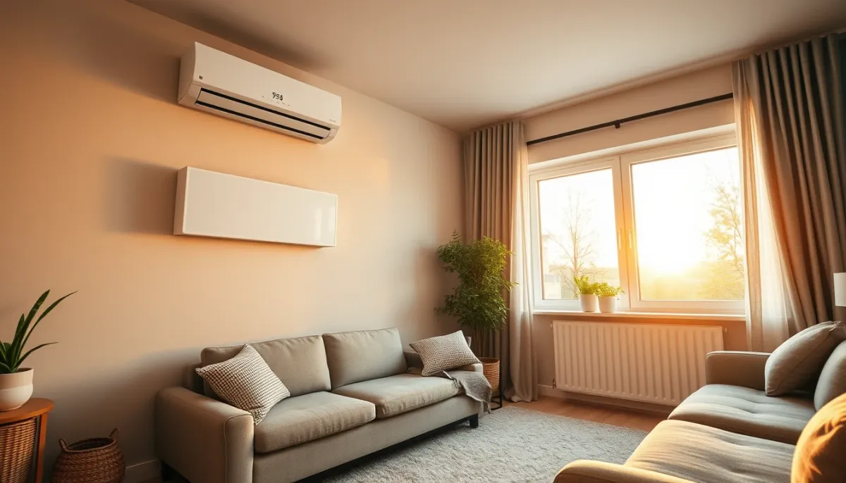 Intérieur confortable avec unité intérieure de pompe à chaleur et thermostat