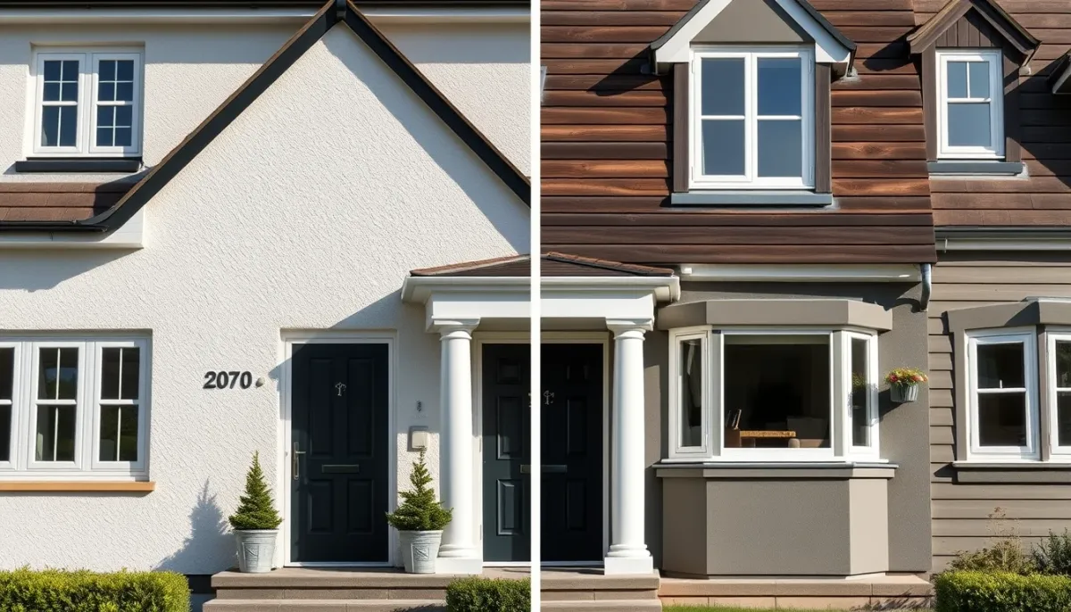 Comparaison côte à côte d'une façade avec enduit et d'une façade avec bardage