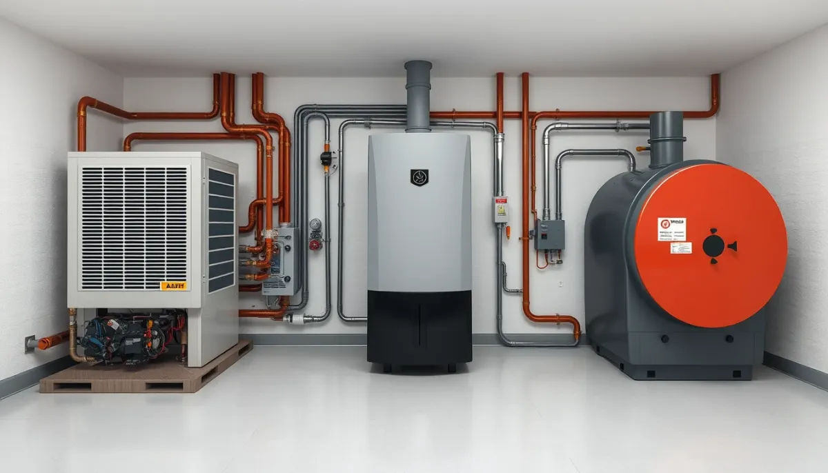 Comparatif visuel entre une pompe à chaleur air/eau, une chaudière gaz et une chaudière fioul