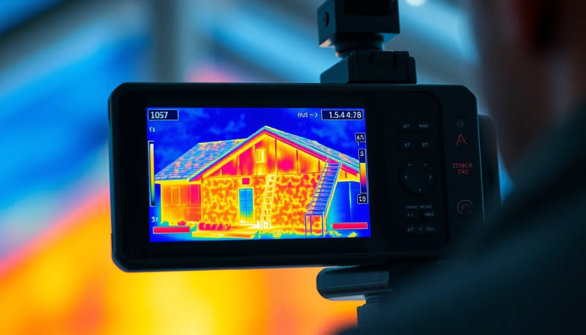 Caméra thermique révélant les déperditions de chaleur d'une toiture mal isolée