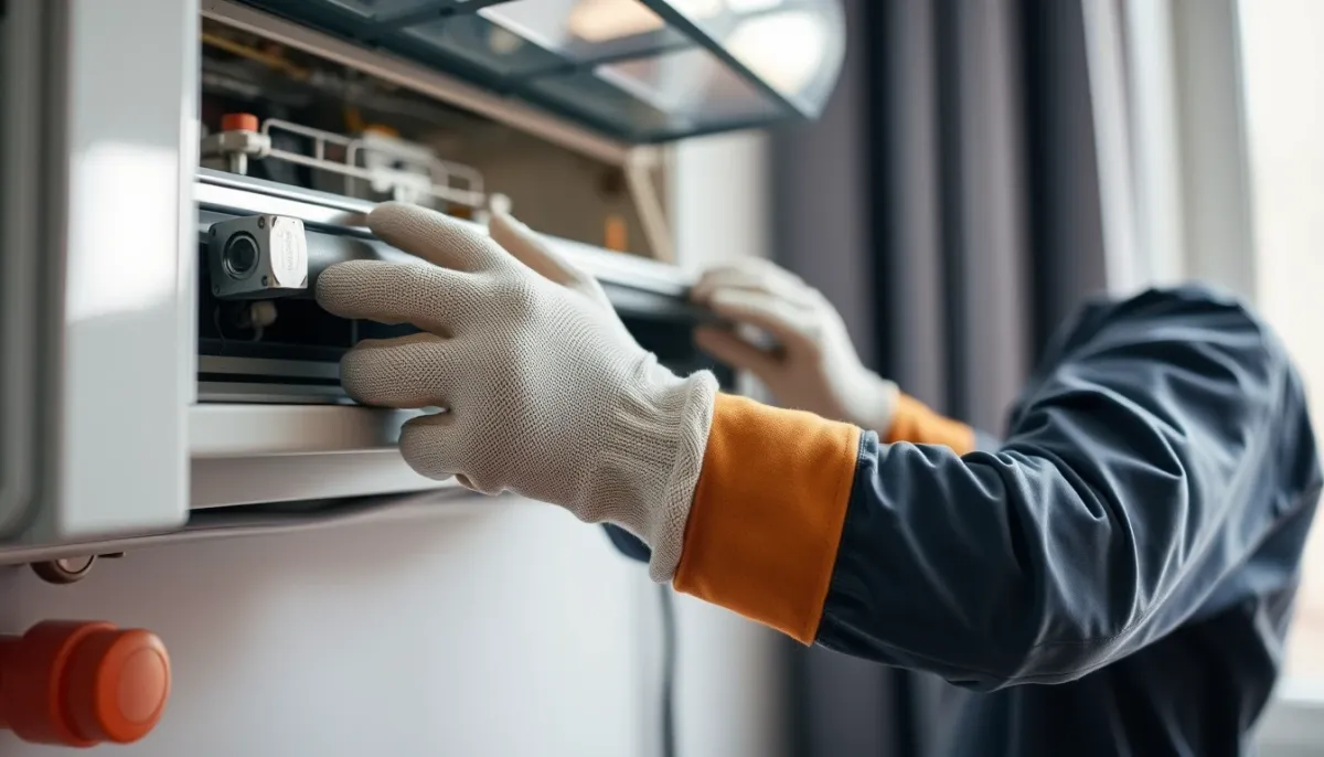 Technicien installant une pompe à chaleur air/eau