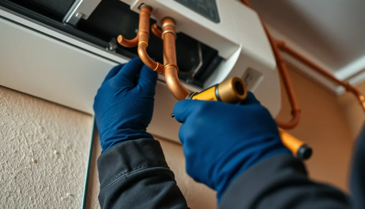 Installation d'une pompe à chaleur : raccordement des tuyaux par un professionnel