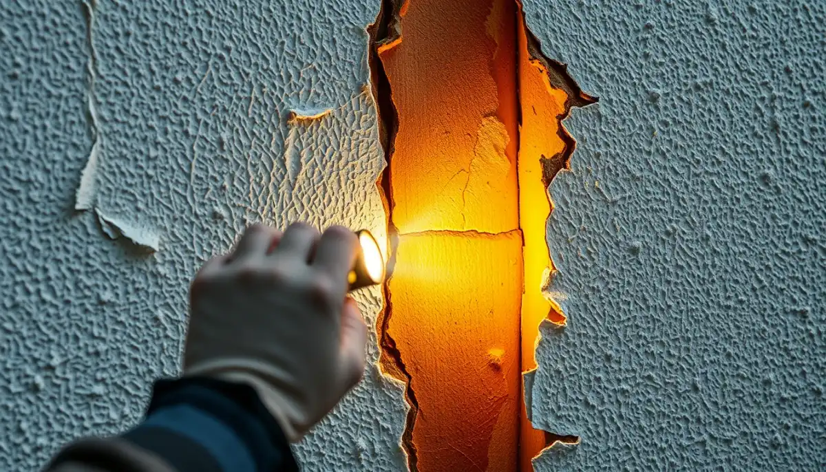 Inspection rapprochée de fissures et décollements sur un mur isolé par l'extérieur