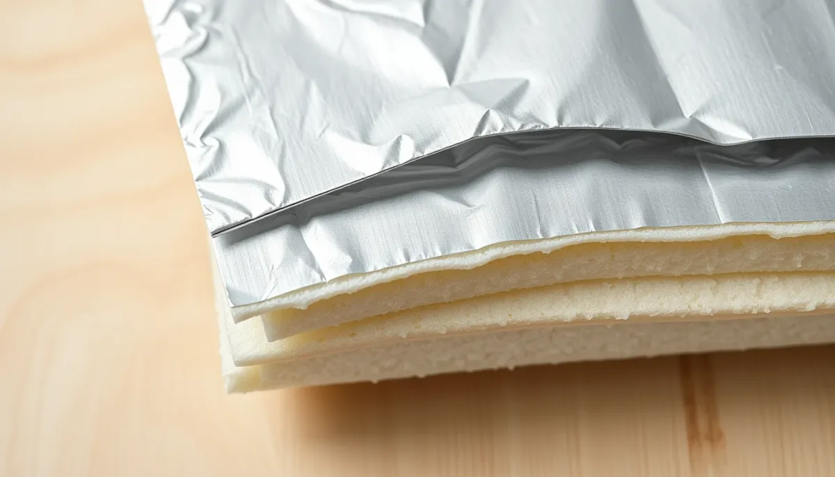Gros plan sur la composition multicouche d'un isolant mince pour murs