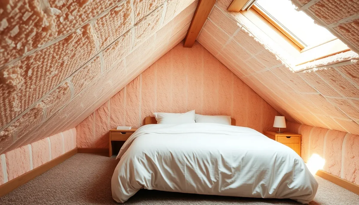 Chambre sous les toits isolée avec un isolant mince, mettant en avant le gain de place