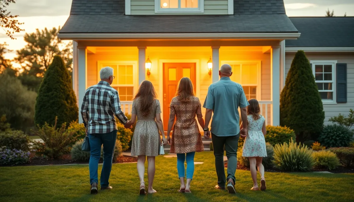 Famille devant sa maison bien isolée