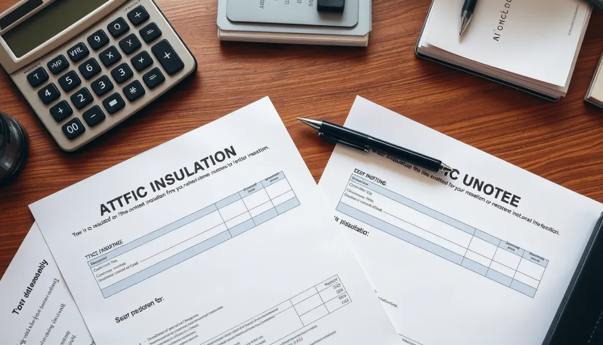 Deux devis d'isolation des combles posés sur un bureau avec une calculatrice