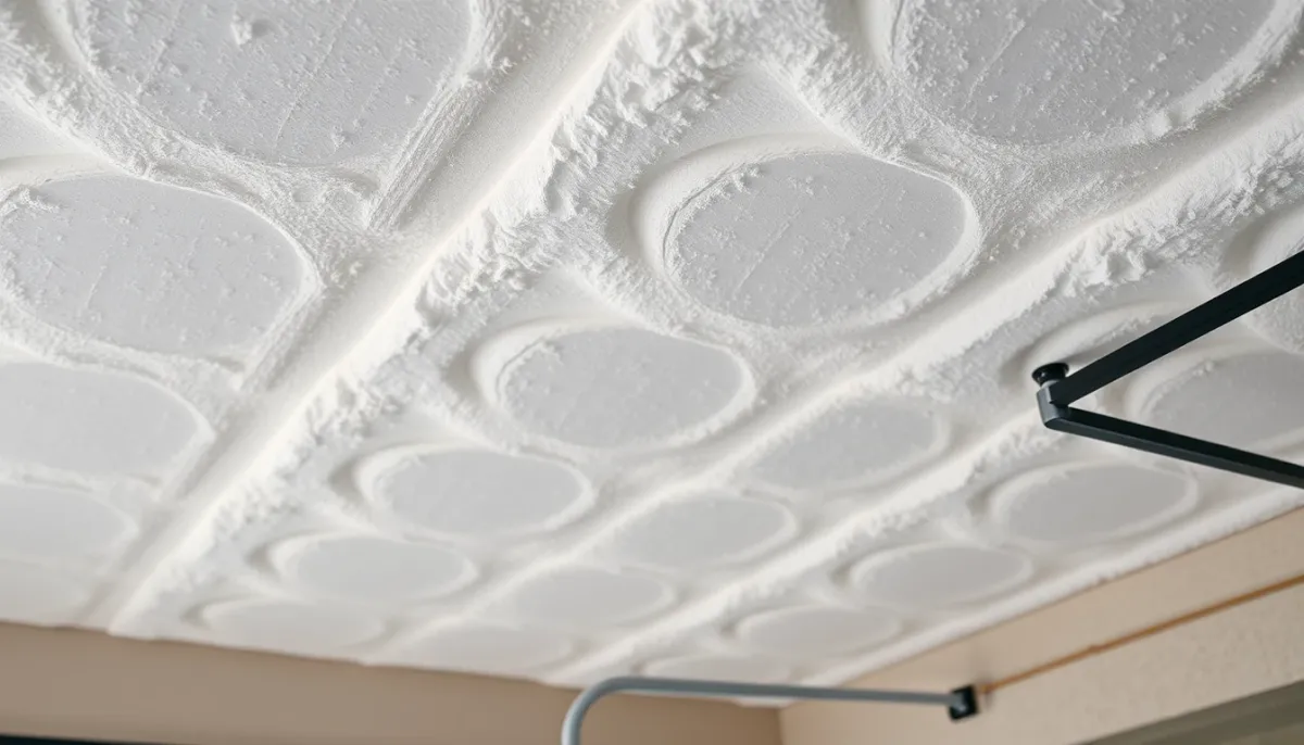 Pose de panneaux rigides de polyuréthane en sous-face d'un plafond de garage