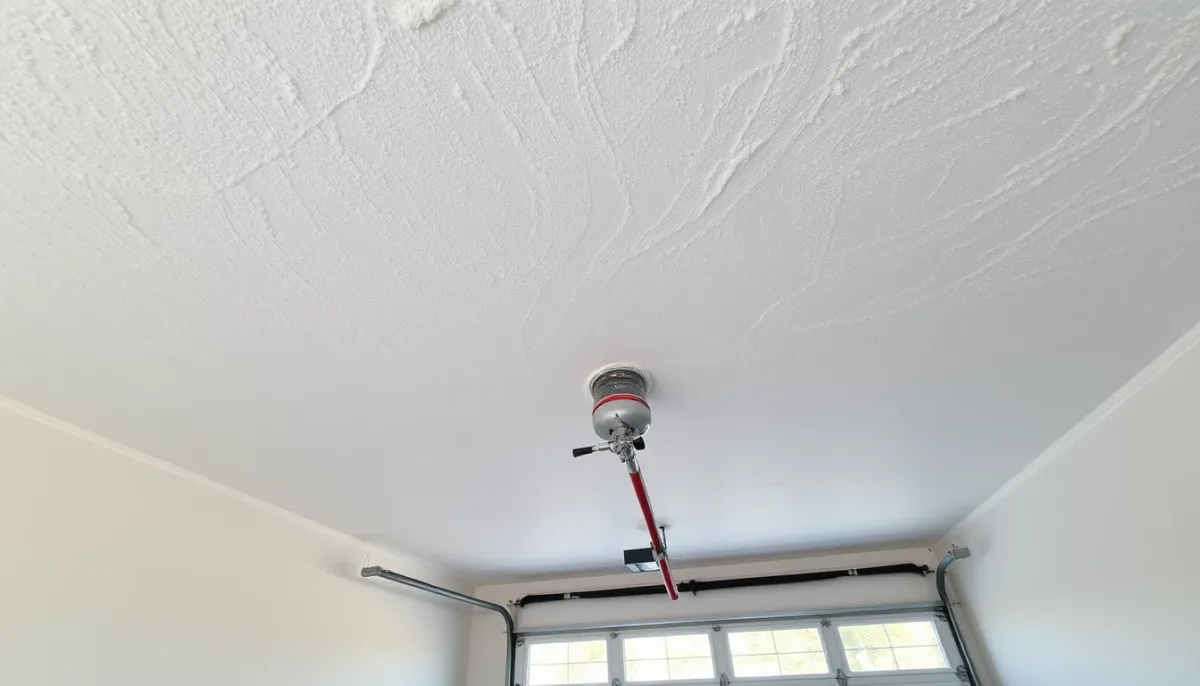 Isolation en mousse polyuréthane projetée sur un plafond de garage