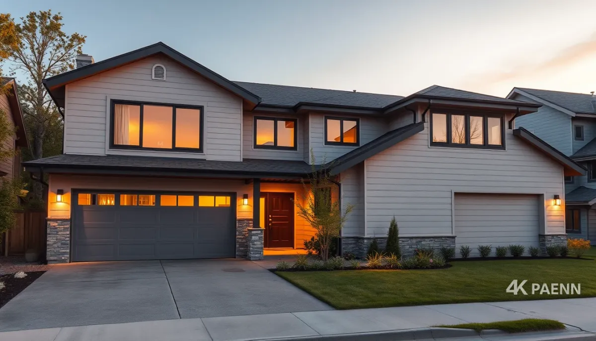 Maison avec garage attenant, illustrant l'isolation et la rentabilité énergétique