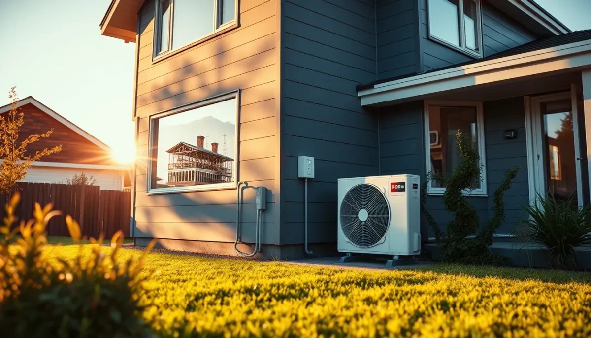 Maison moderne équipée d'une pompe à chaleur air/eau, illustrant l'intégration esthétique